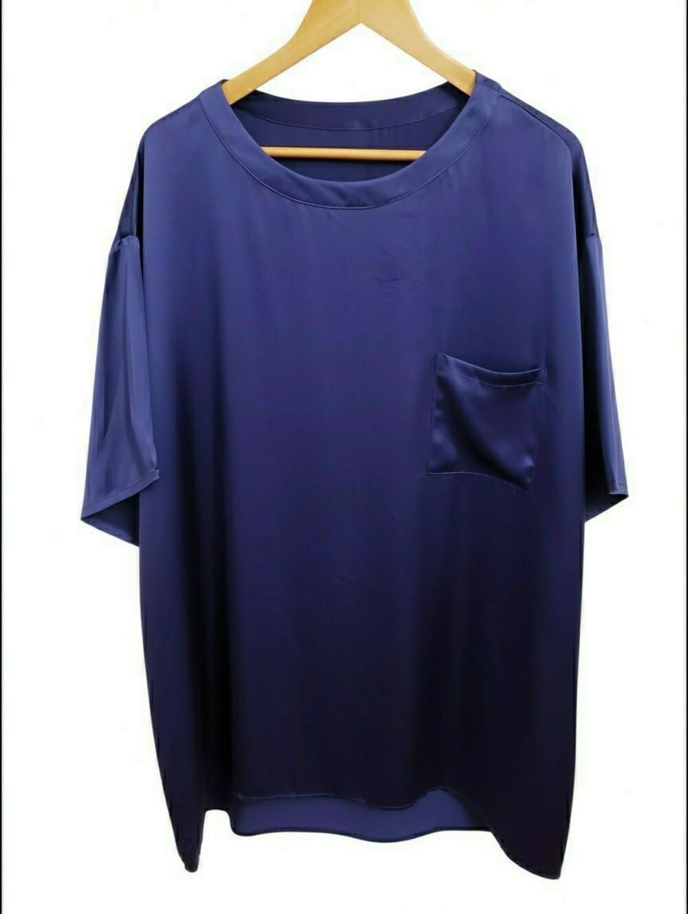 NWT SilkSilky 100% Silk Short Sleeve Navy Blue Sleep Pajama Top, Size 2X